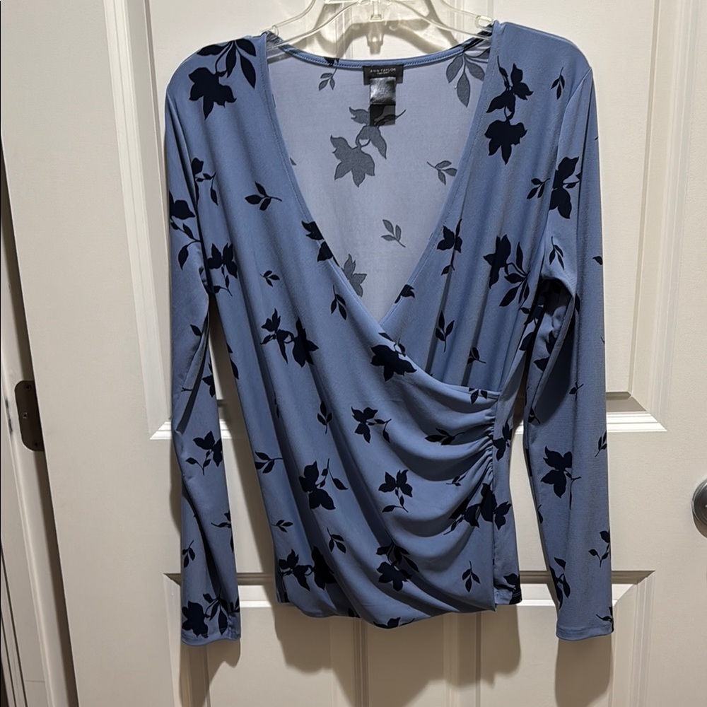 Floral Wrap Top in Blue by Ann Taylor
